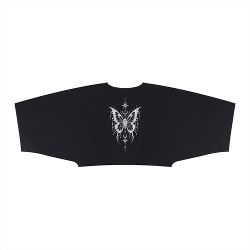 Off Script Celestial Butterfly Women’s Boxy Batwing Sleeve T-Shirt - Black front view