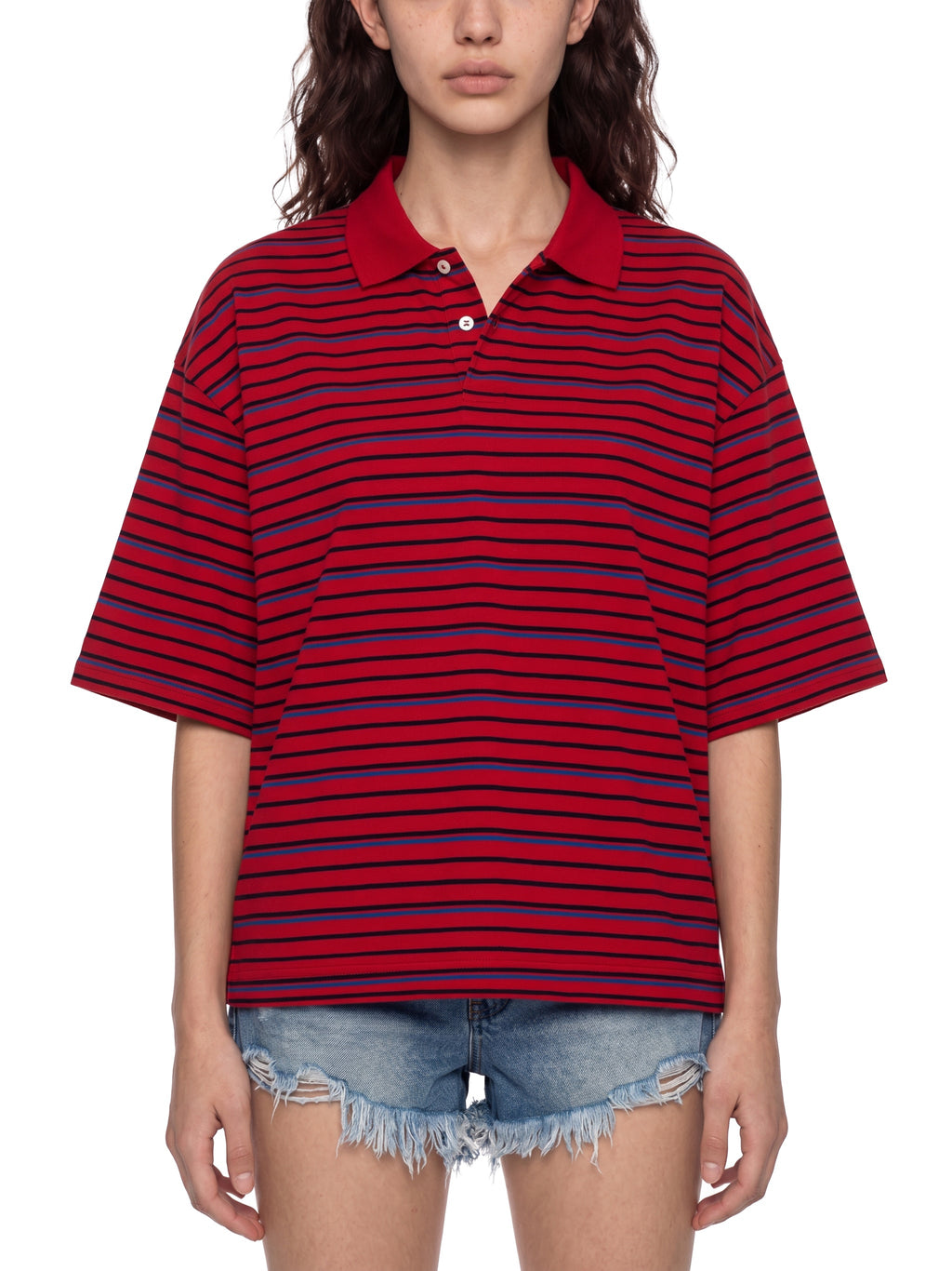 Unisex Striped Boxy Collared Polo Shirt