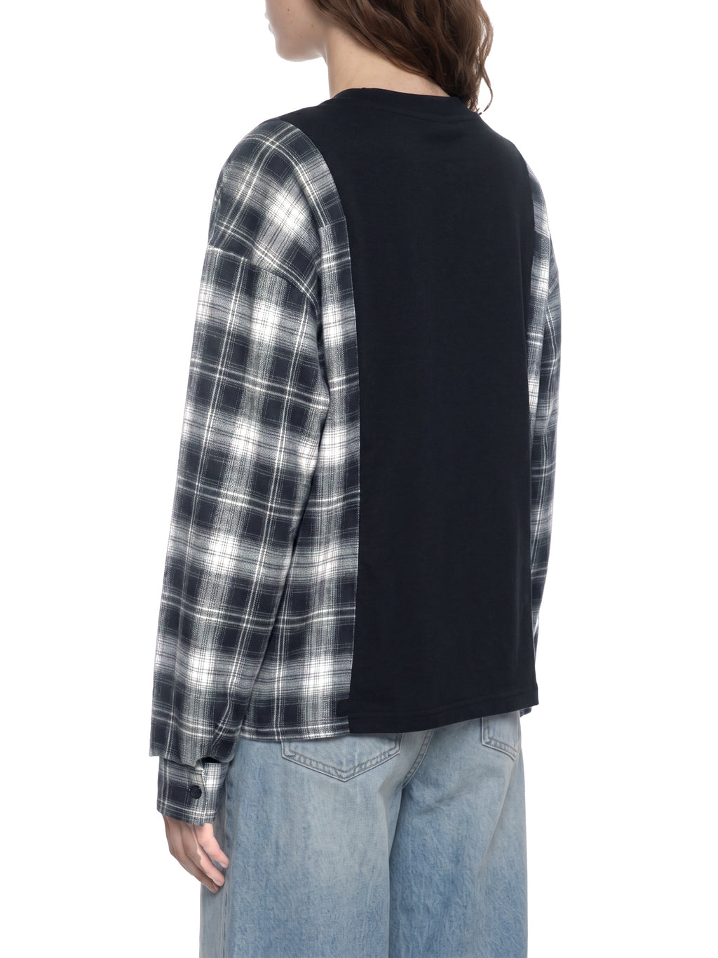 Unisex Plaid Panel Long Sleeve T-Shirt