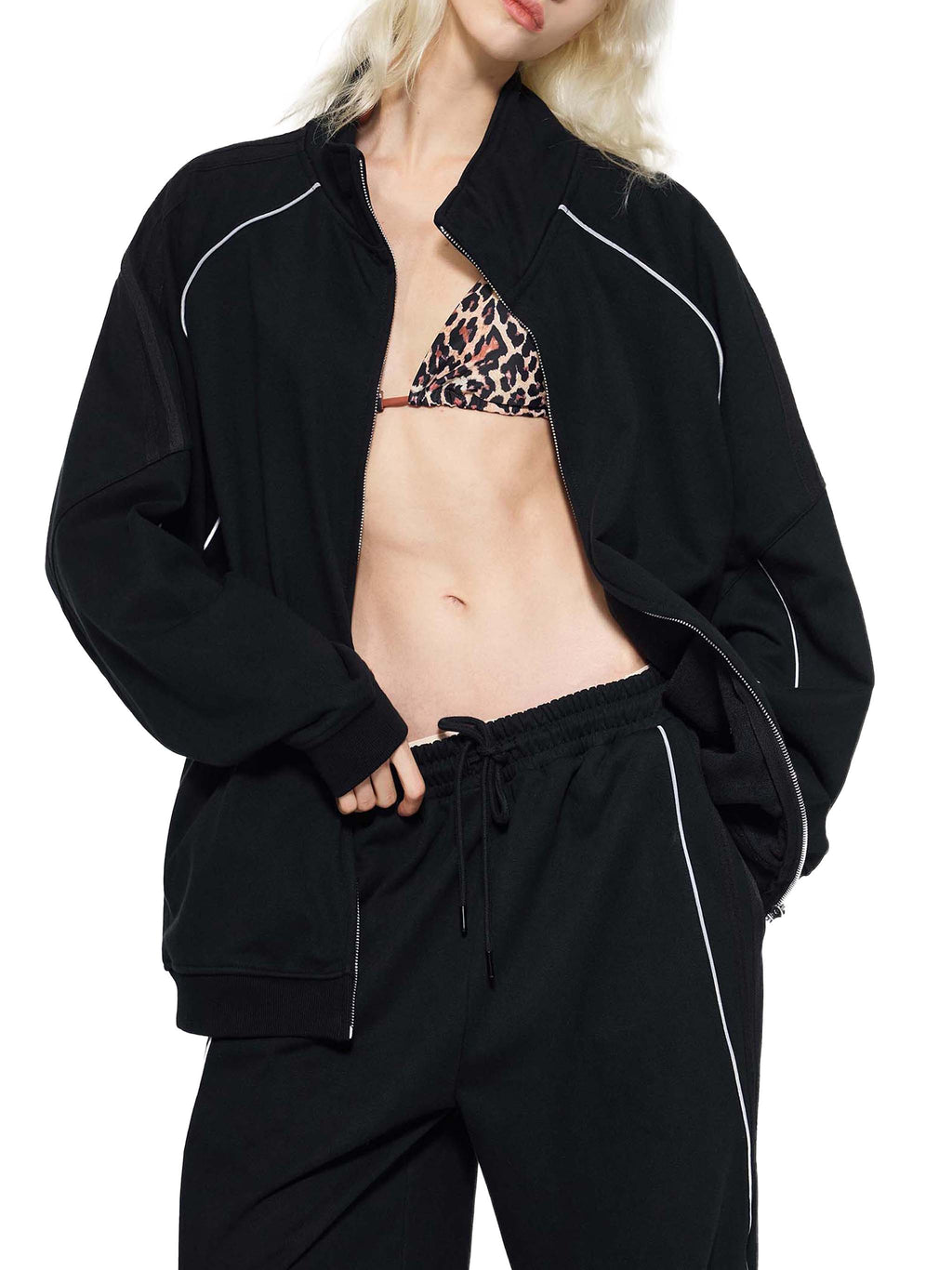 Reflective Striped Raglan Sleeve Jacket