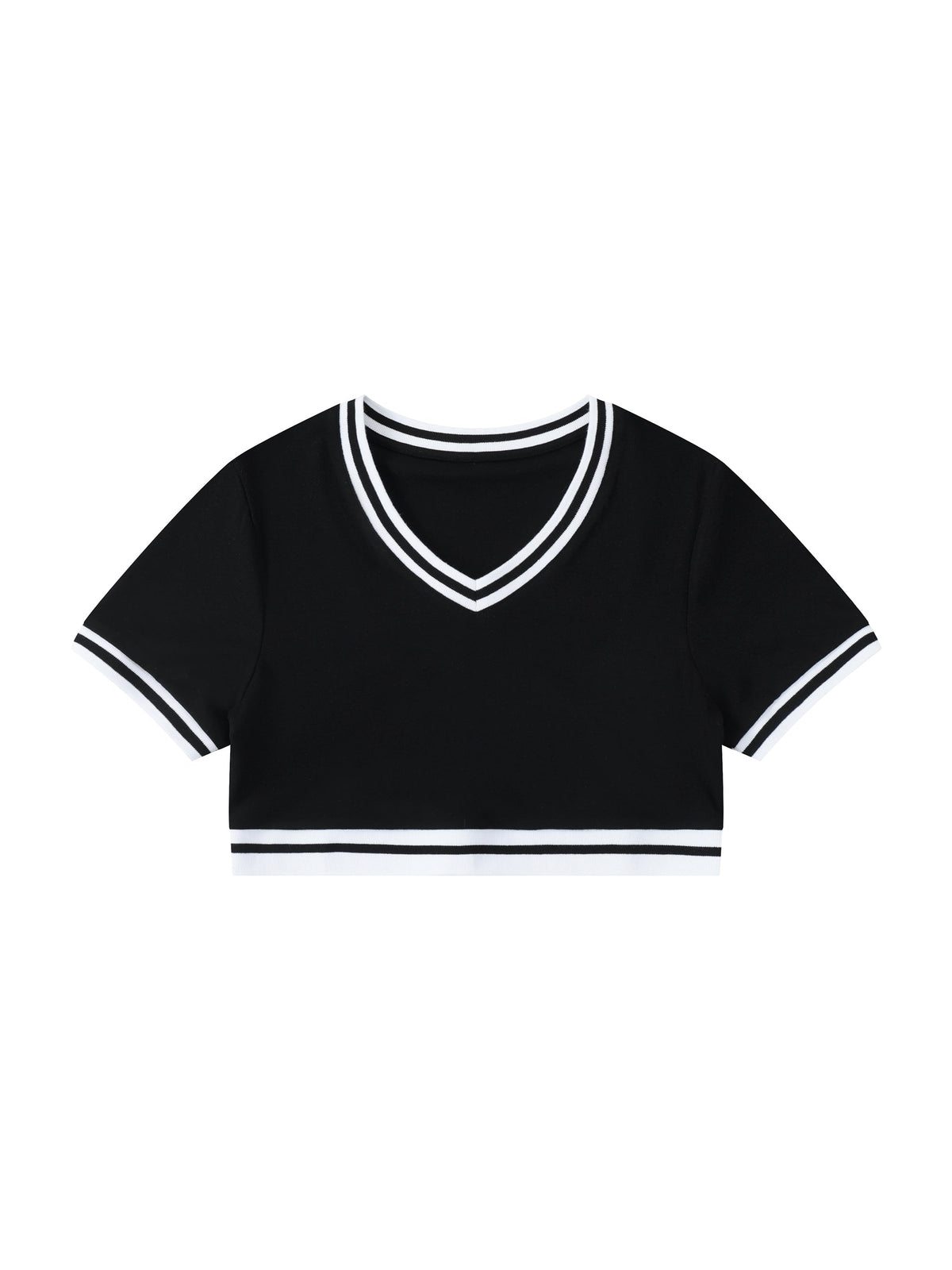 Women's Color Block V-Neck Crop T-Shirt