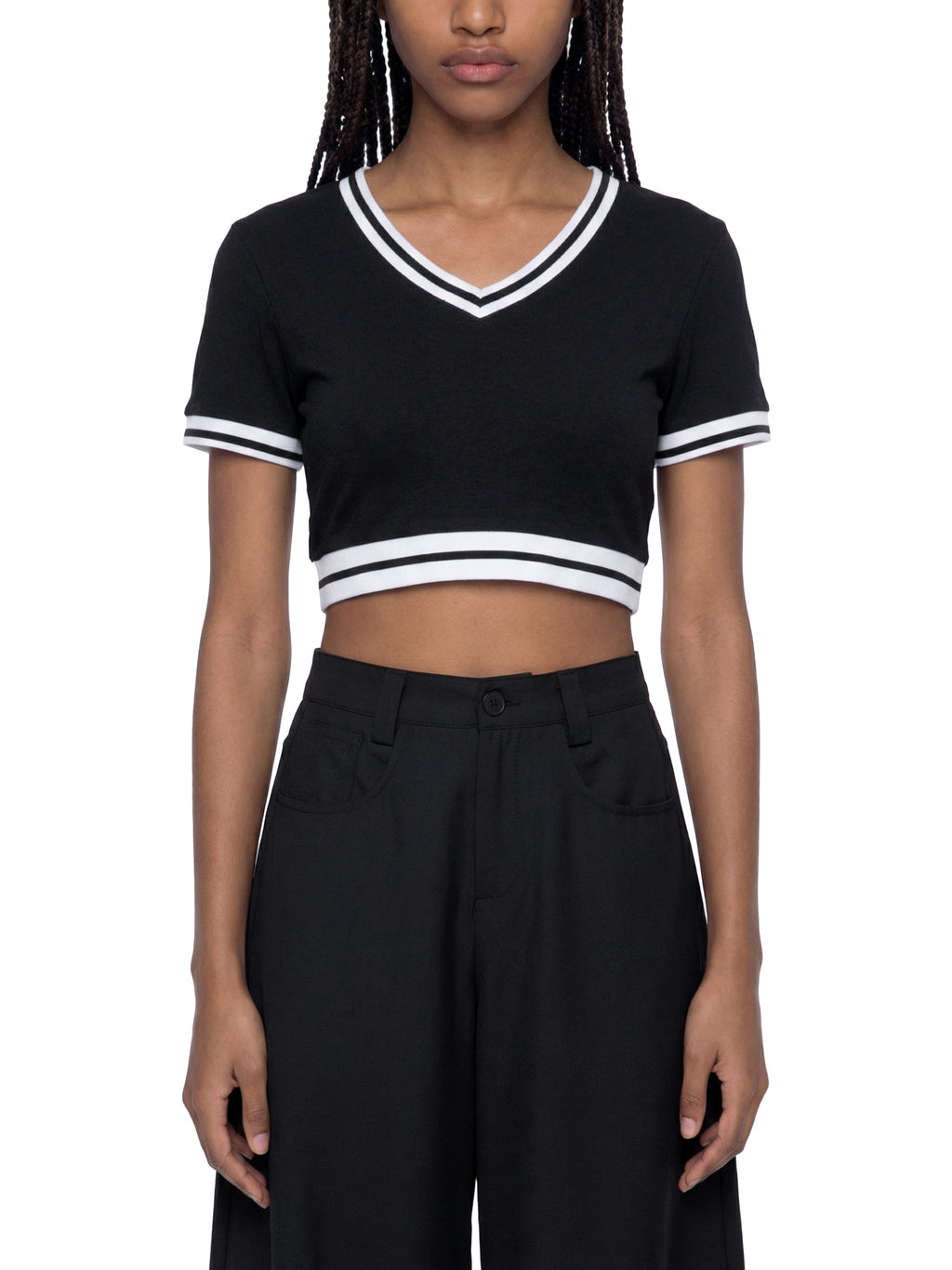 Women's Color Block V-Neck Crop T-Shirt