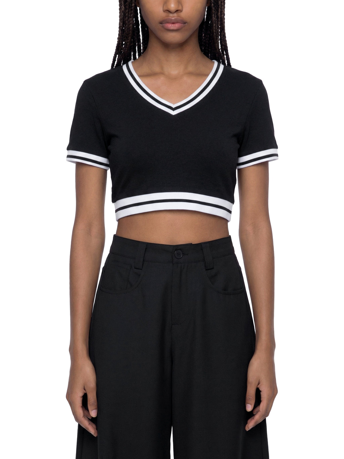Women's Color Block V-Neck Crop T-Shirt