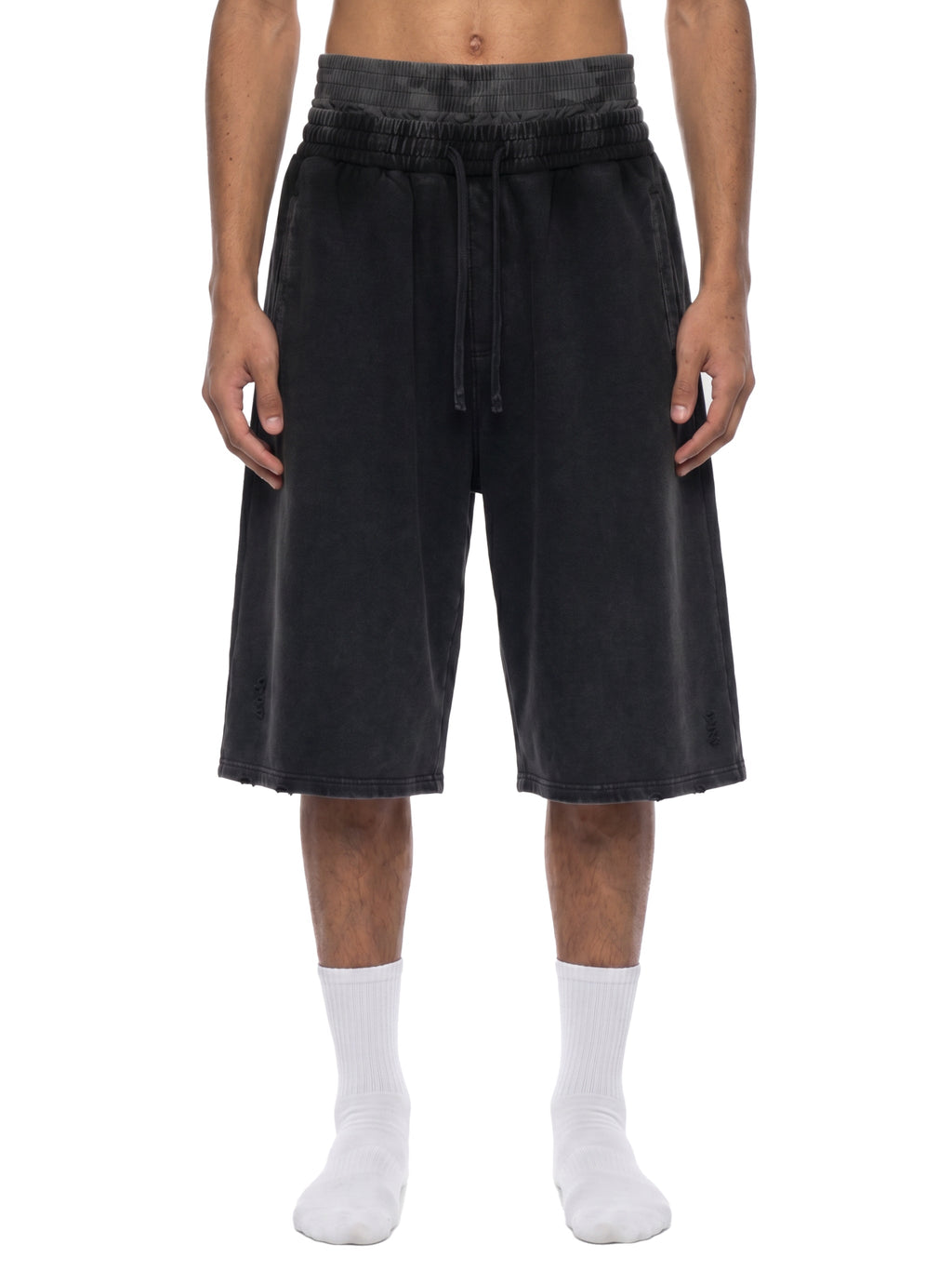 Unisex Vintage Wash Distressed Wide-Leg Shorts