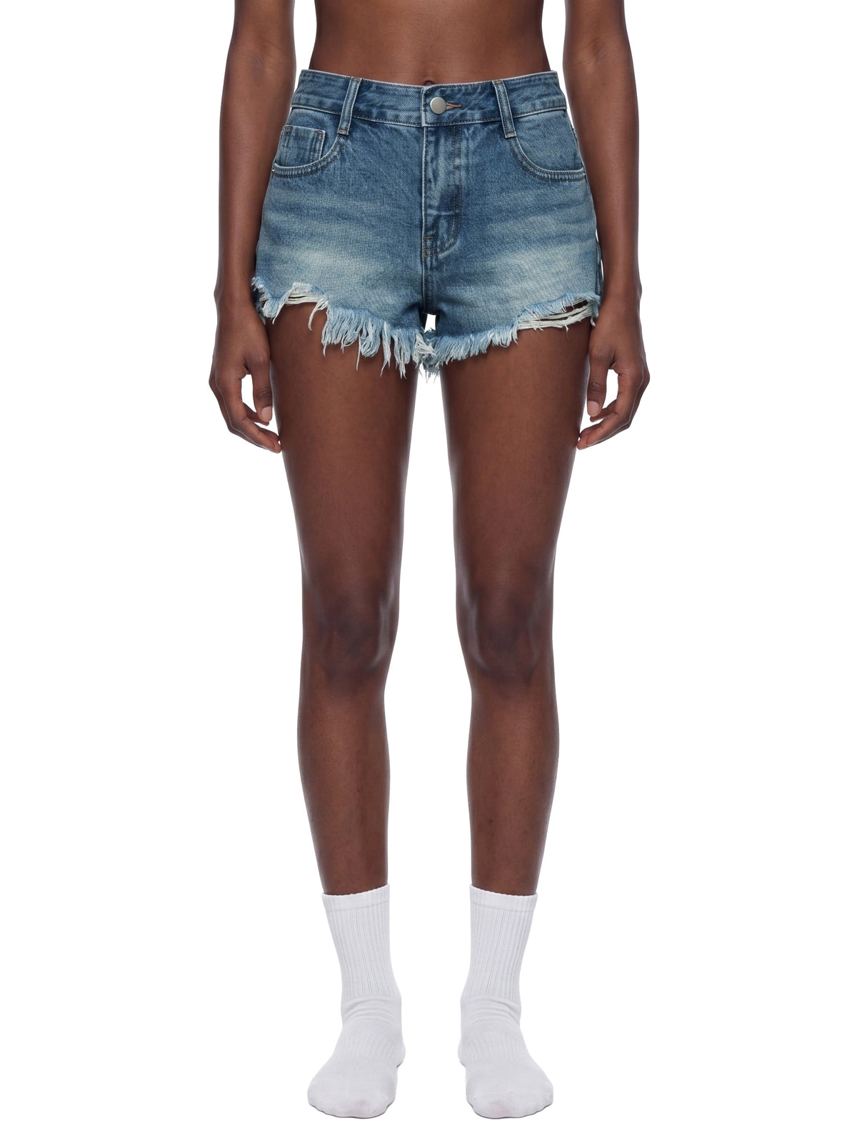 Women’s Vintage Wash Raw Hem Denim Shorts