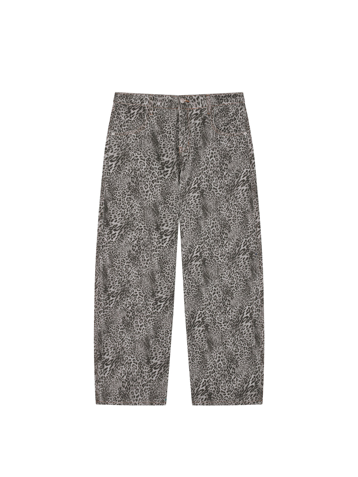 Unisex Vintage Wash Leopard Wide Leg Jeans