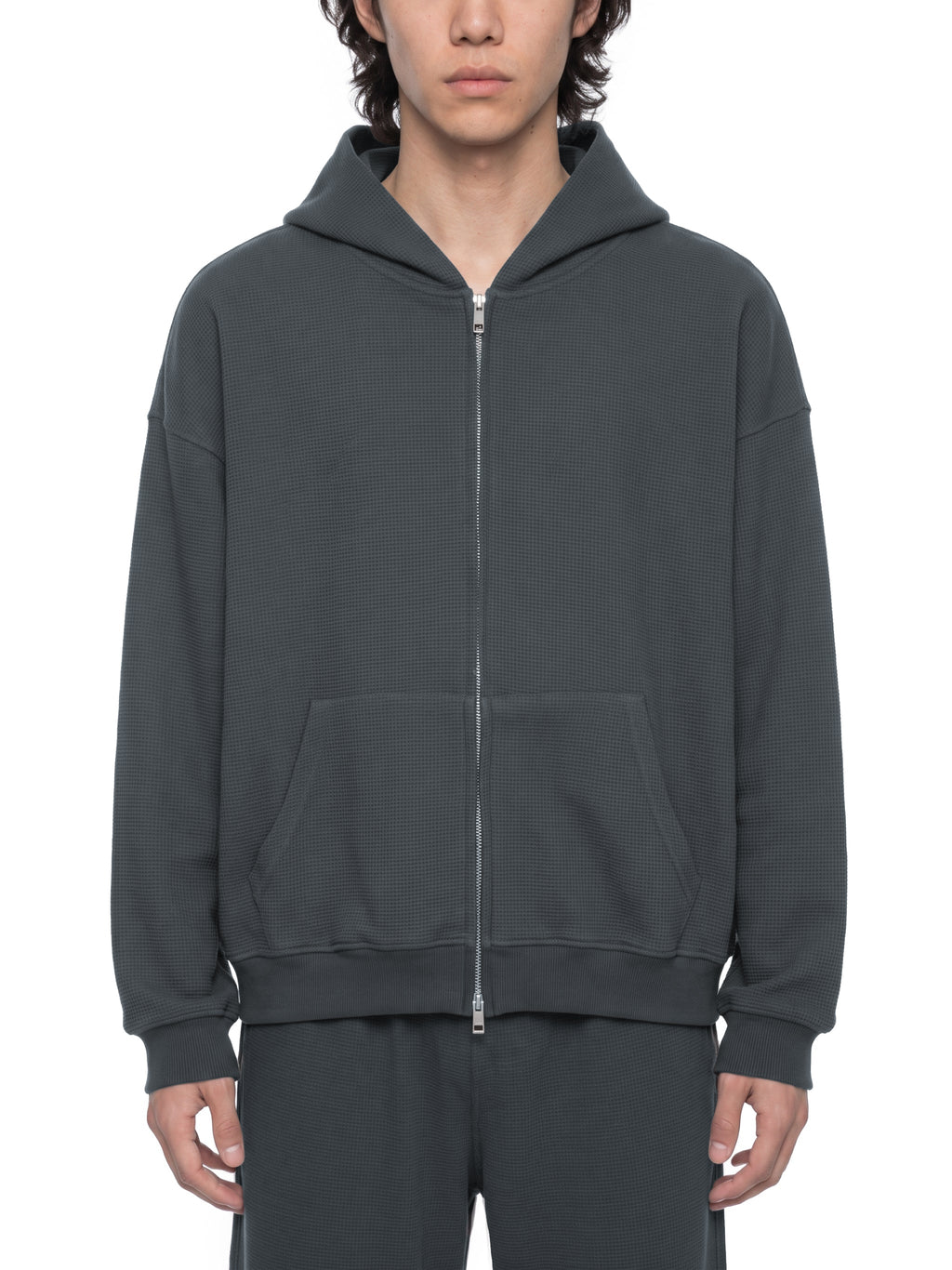 Unisex Waffle Boxy Full-Zip Hoodie