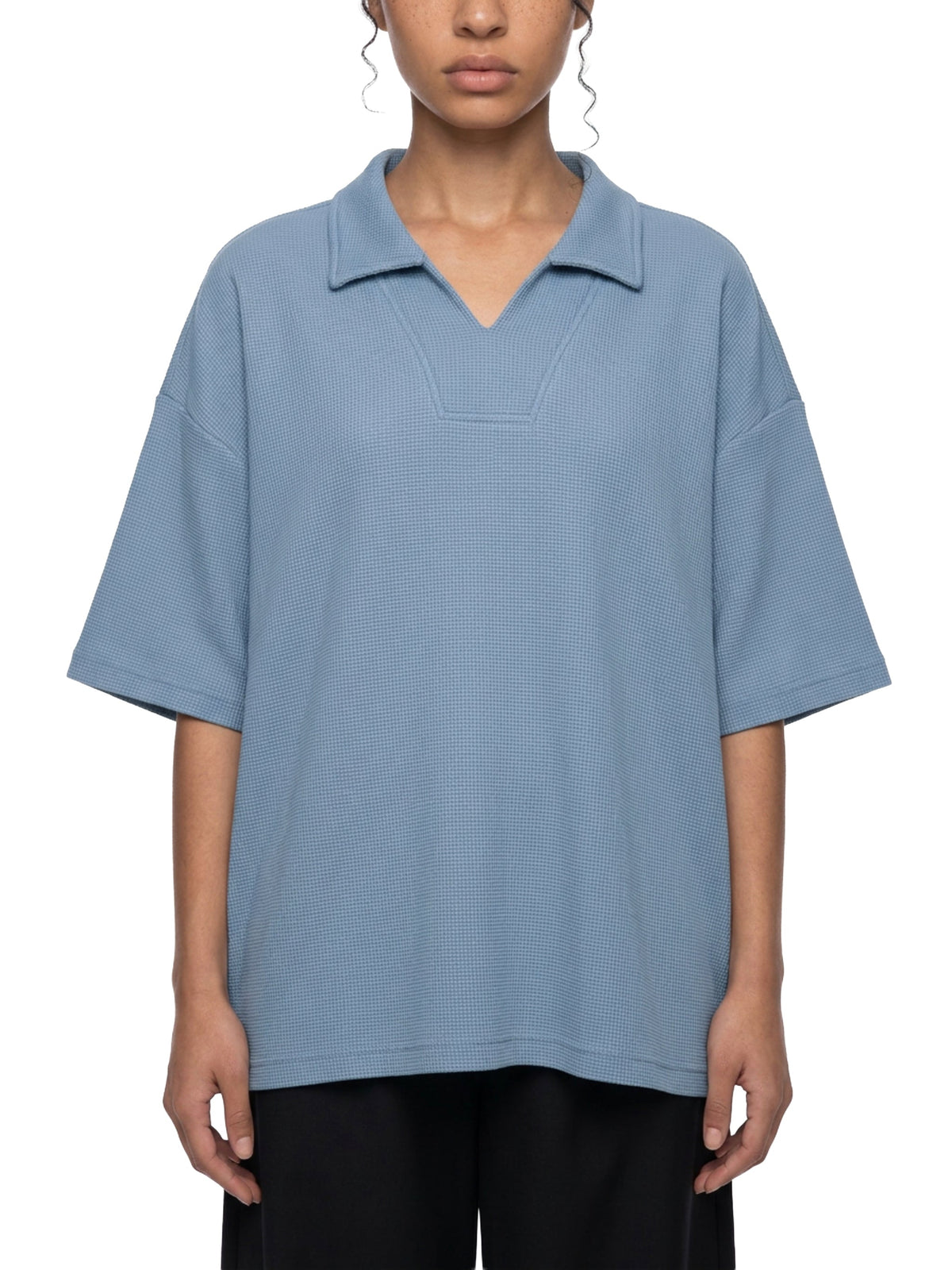 Unisex Vintage Wash Waffle Boxy Polo Shirt