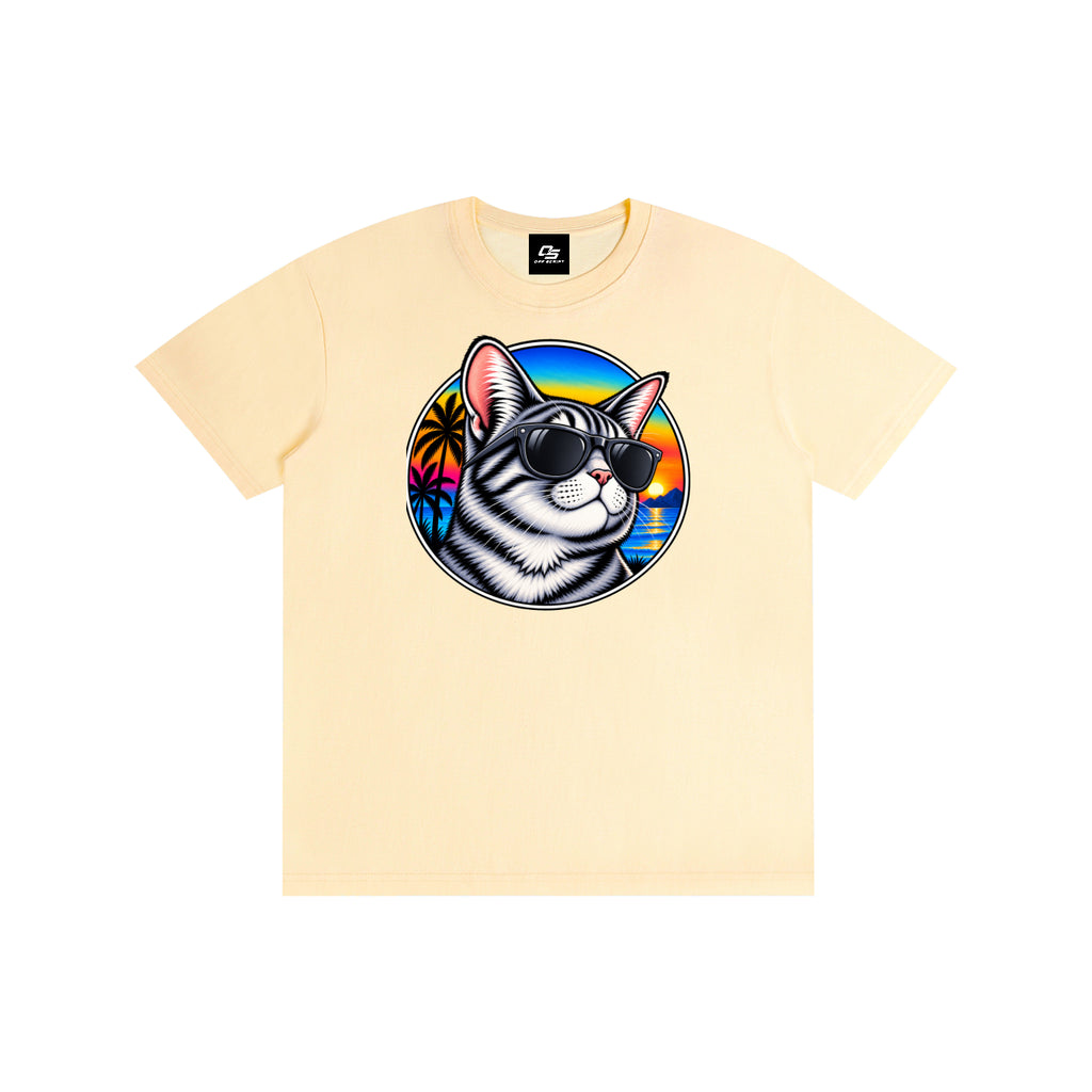 Cool Cat Tropical Sunset Pure Cotton Unisex T-Shirt