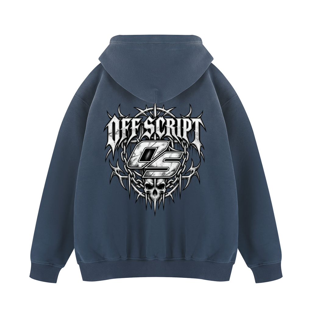 Off Script Gothic Skull Vintage Wash Fleece Hoodie