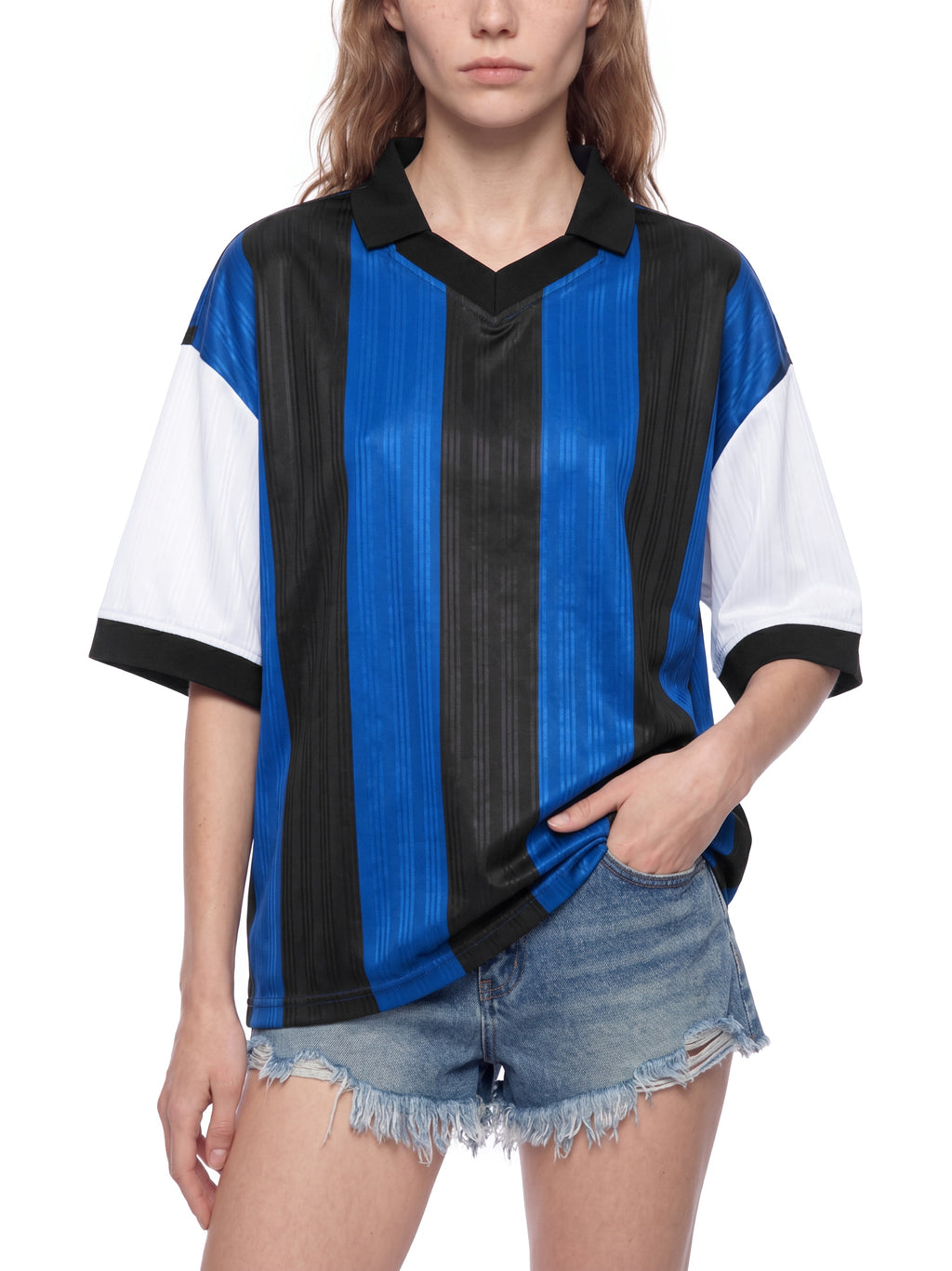 Unisex Boxy Striped Collared Soccer Jersey