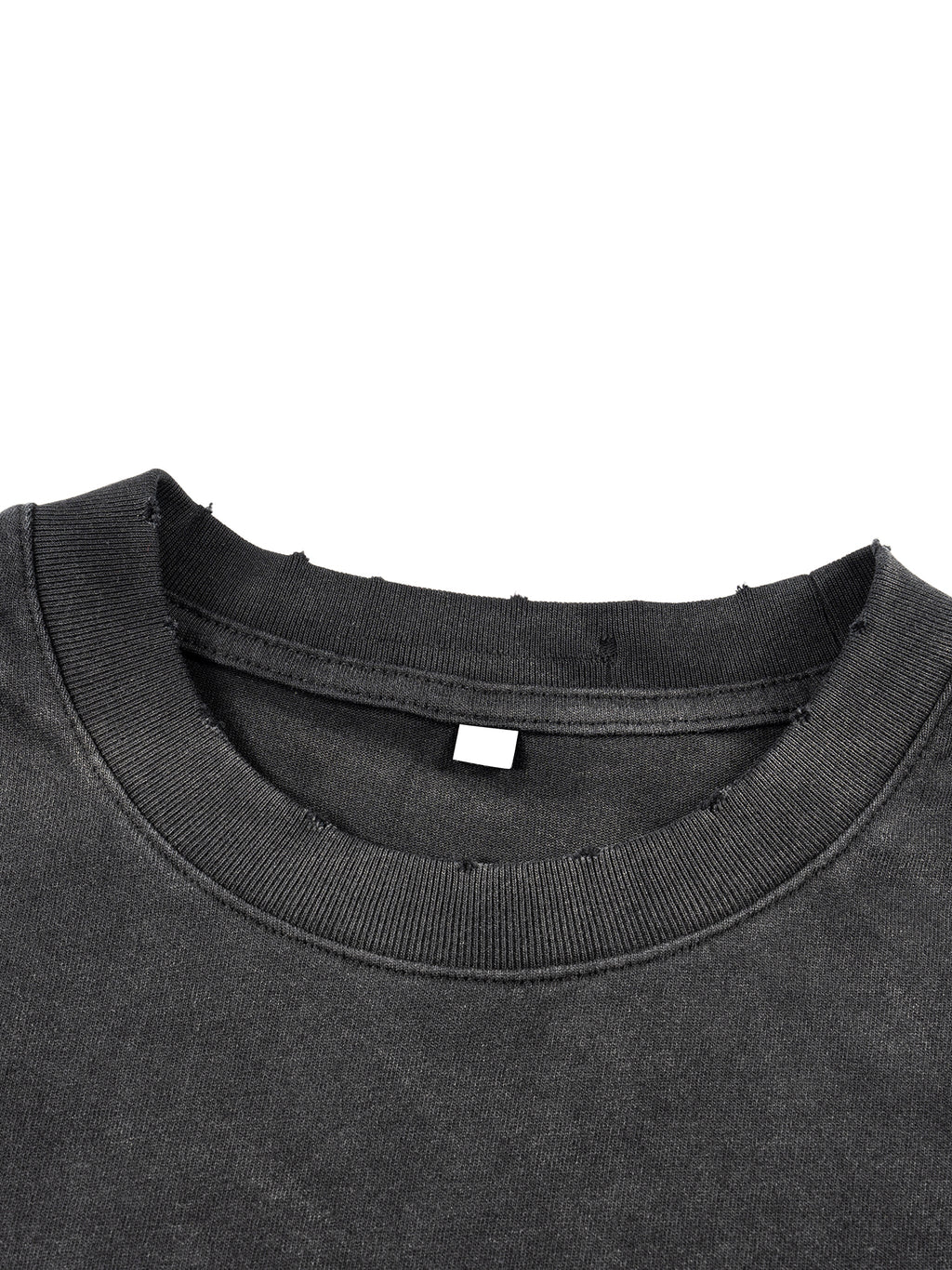 Unisex sunfade hand-frayed faux two-piece long-sleeve T-shirt detail view