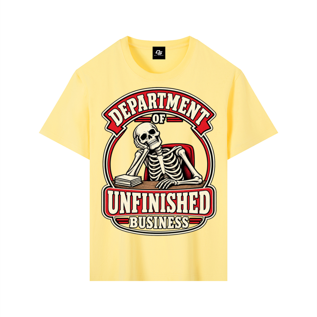 Department of Unfinished Business Pure Cotton Unisex T-Shirt – Yellow
