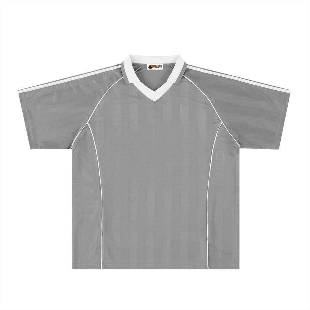 Grey with White Unisex Shadow-Stripe Collared Soccer Jersey front view