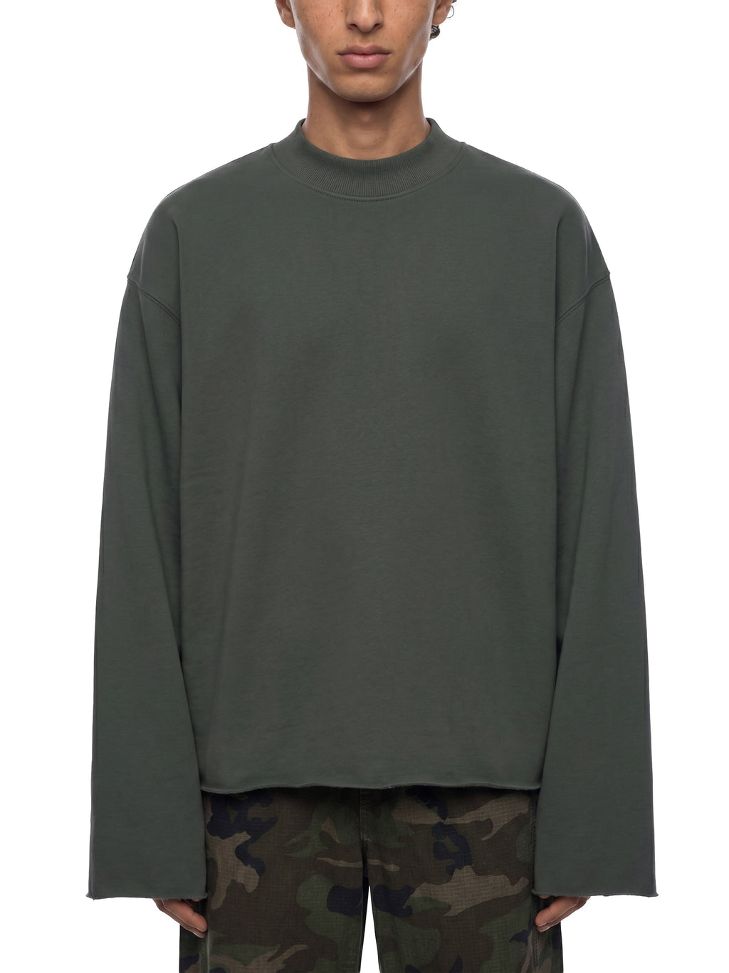 Unisex Mock-Neck Raw-Edge Boxy Sweatshirt