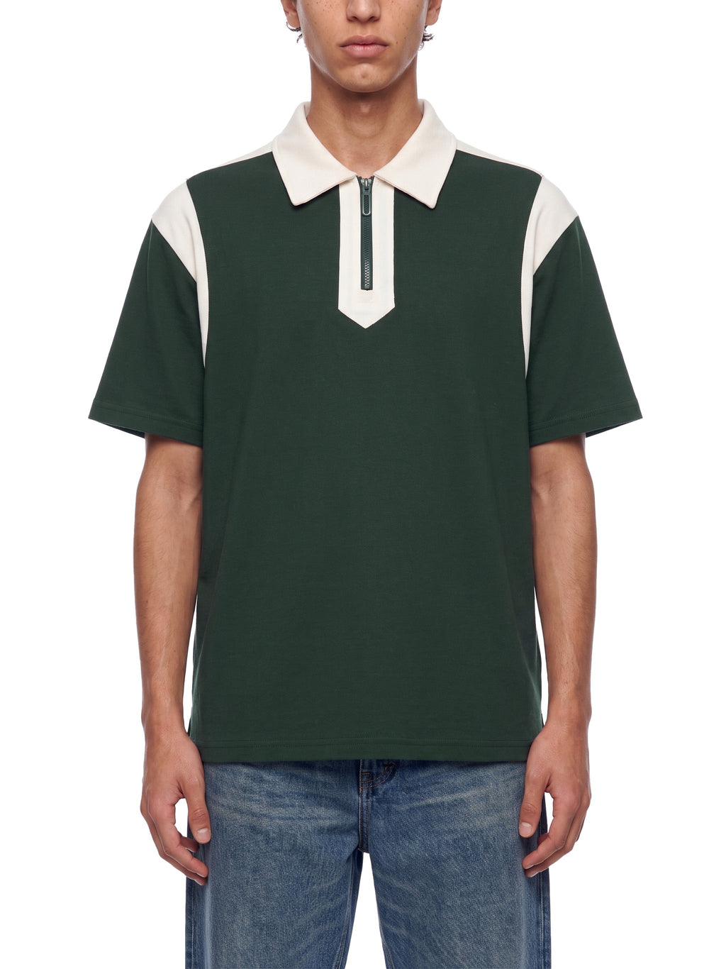 Unisex Color Block Quarter Zip Polo Shirt