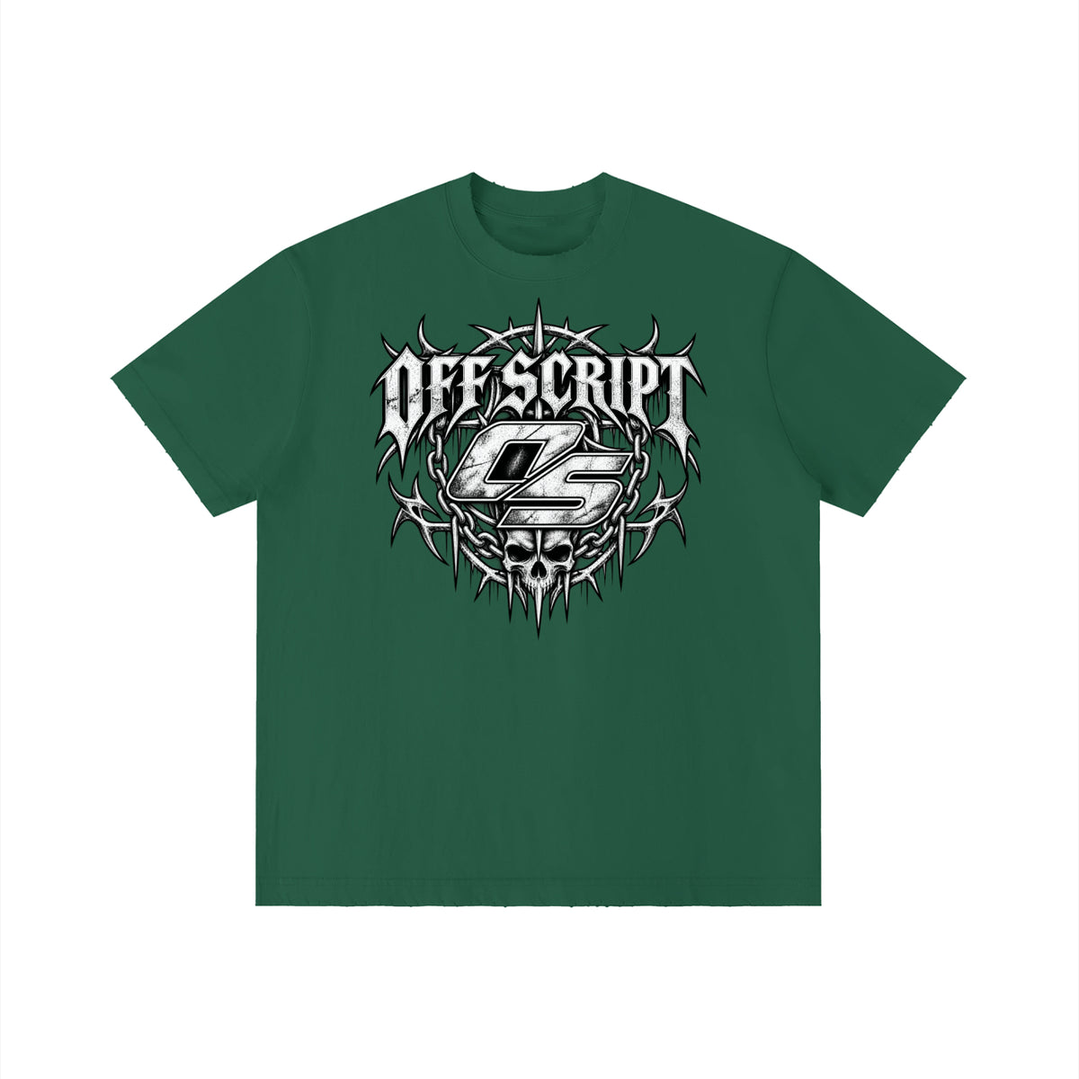 Off Script Gothic Skull Front-Print Vintage Wash Distressed T-Shirt