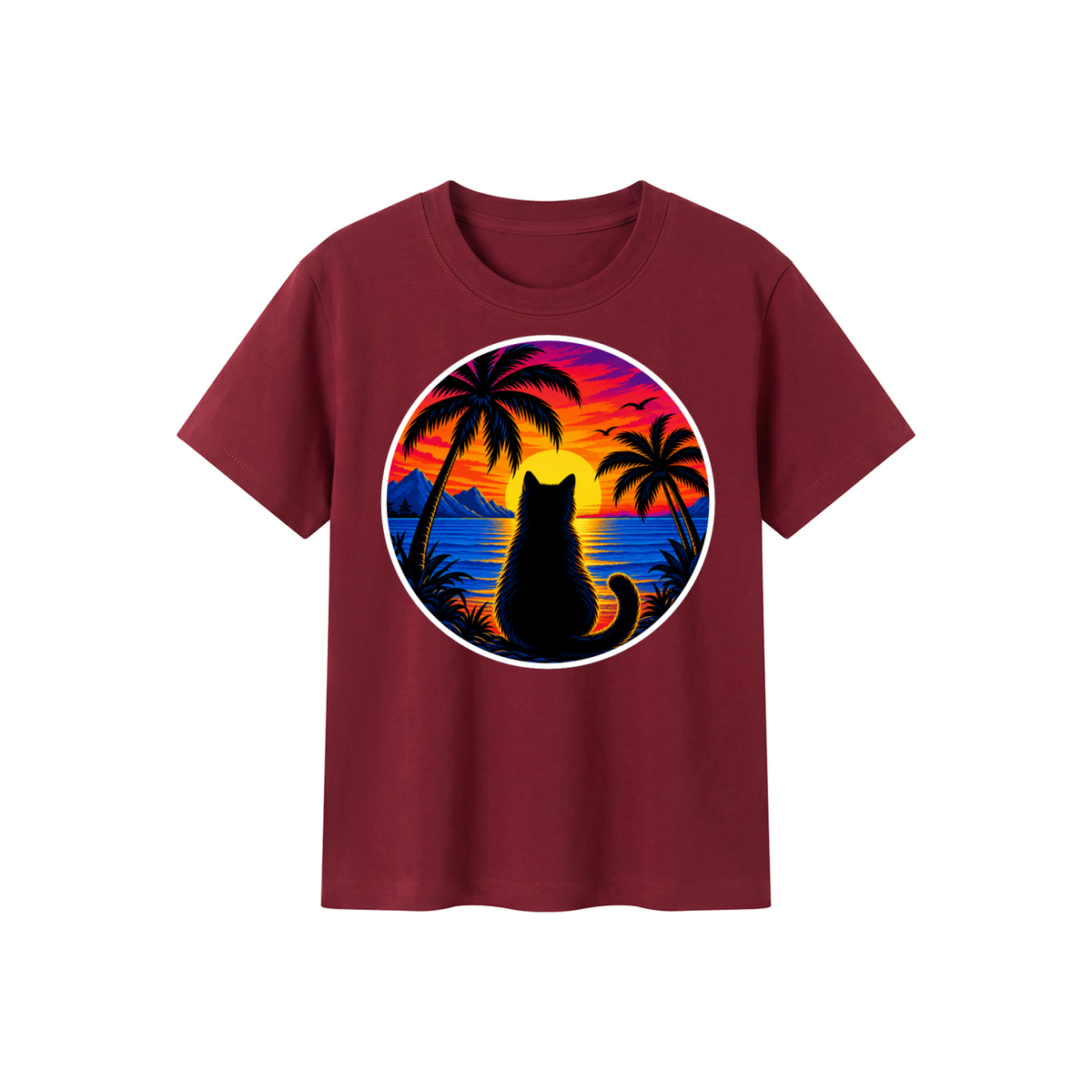 Sunset Cat Kids' Crewneck Short-Sleeve T-Shirt