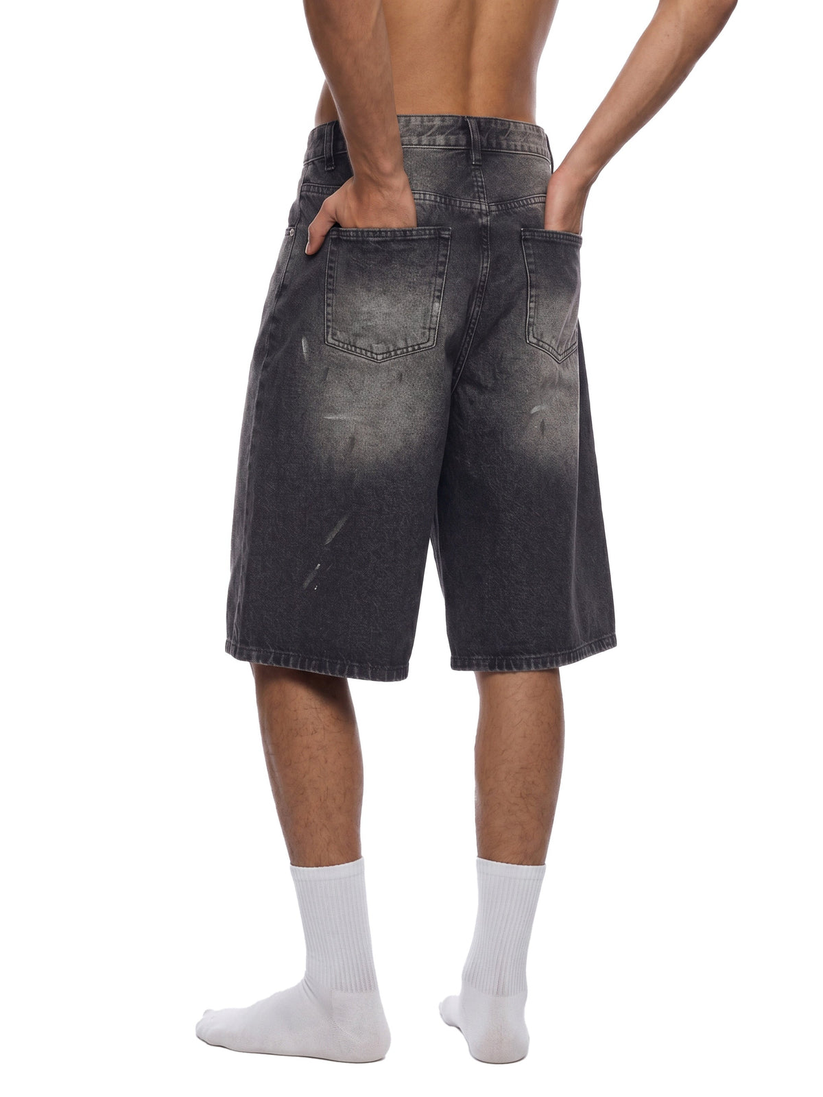 Men’s Vintage Wash Wide-Leg Denim Shorts