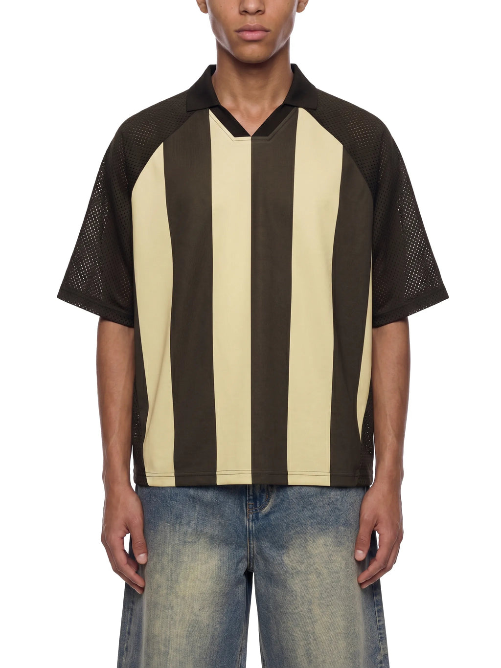 Unisex Striped Mesh Boxy Soccer Jersey