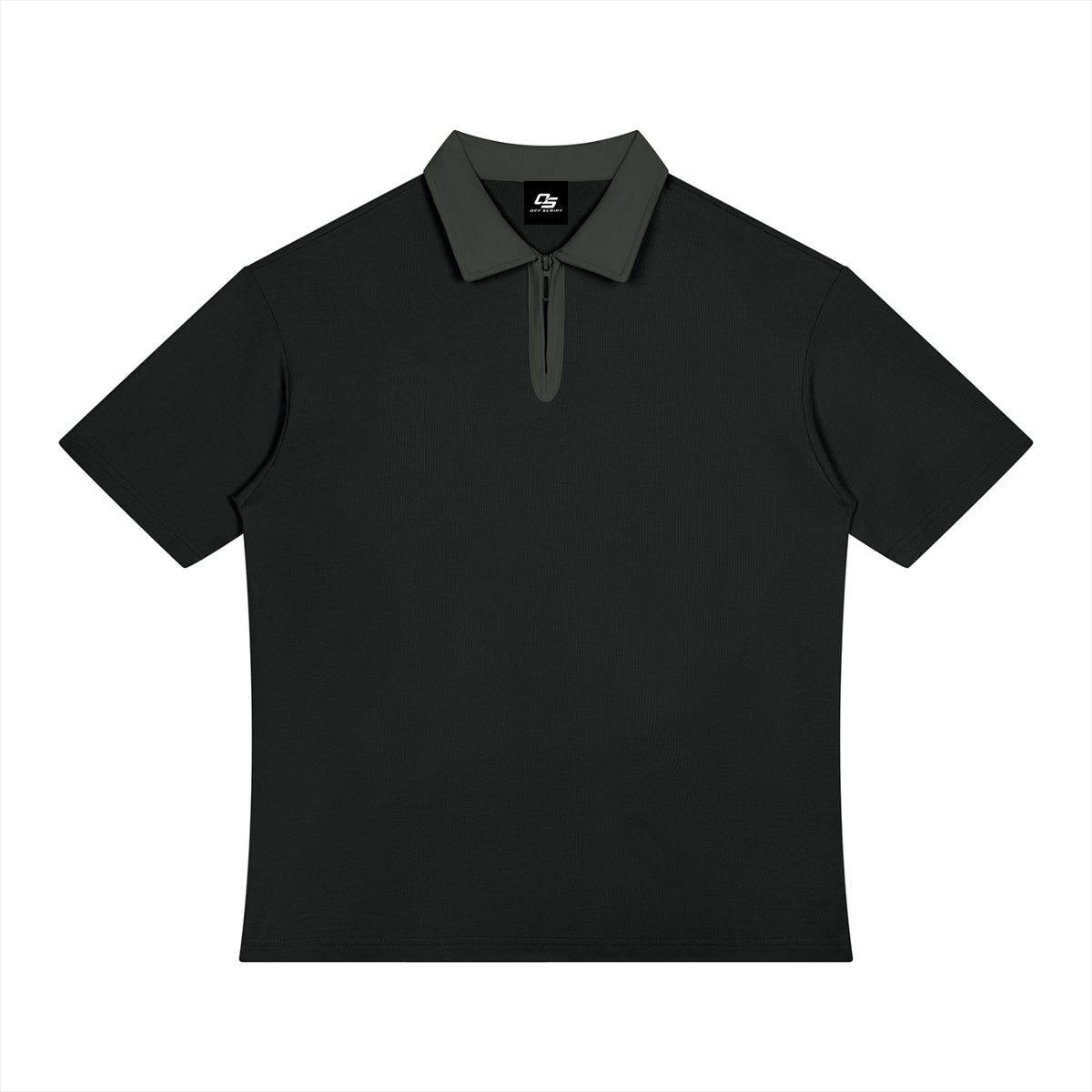Black with Gray Unisex Color Block Quarter-Zip Polo Shirt front product view