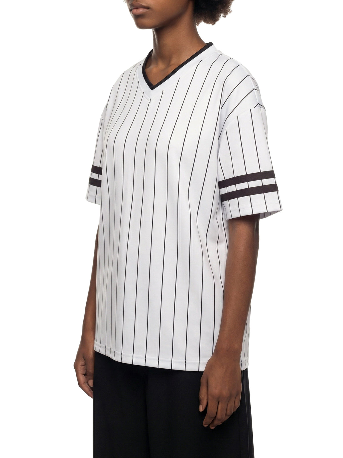 Unisex Striped Loose V-Neck T-Shirt