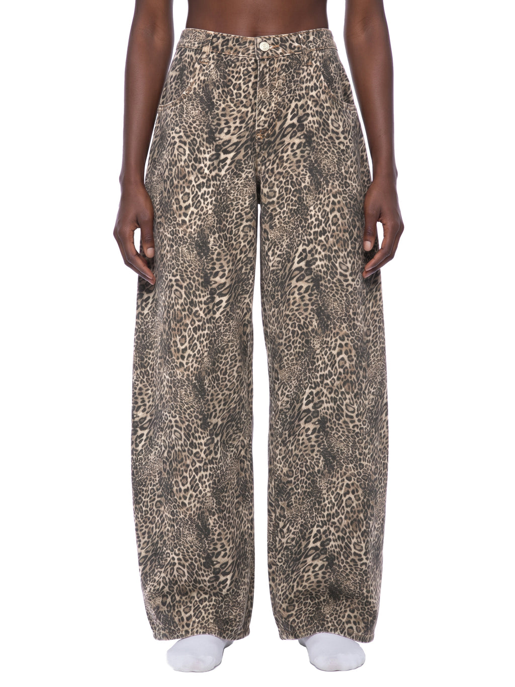 Unisex Vintage Wash Leopard Wide Leg Jeans