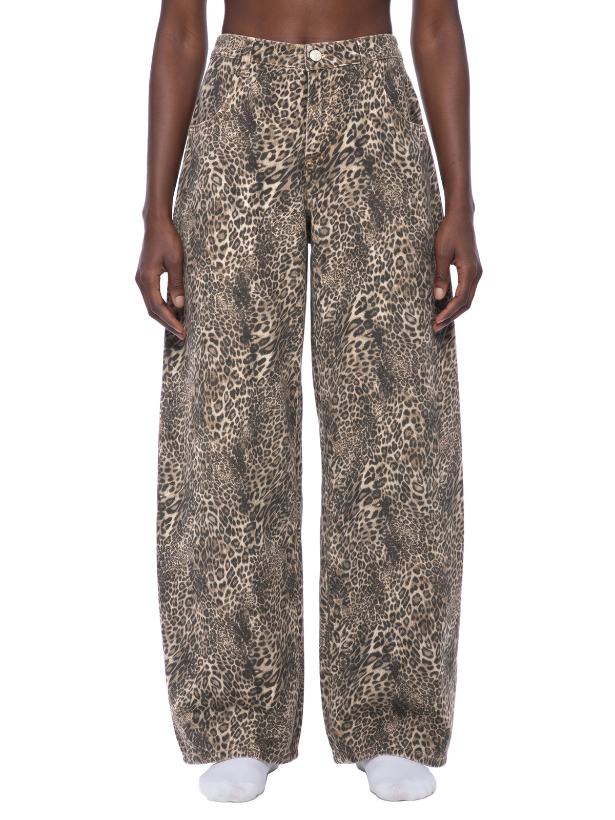 Unisex Vintage Wash Leopard Wide Leg Jeans