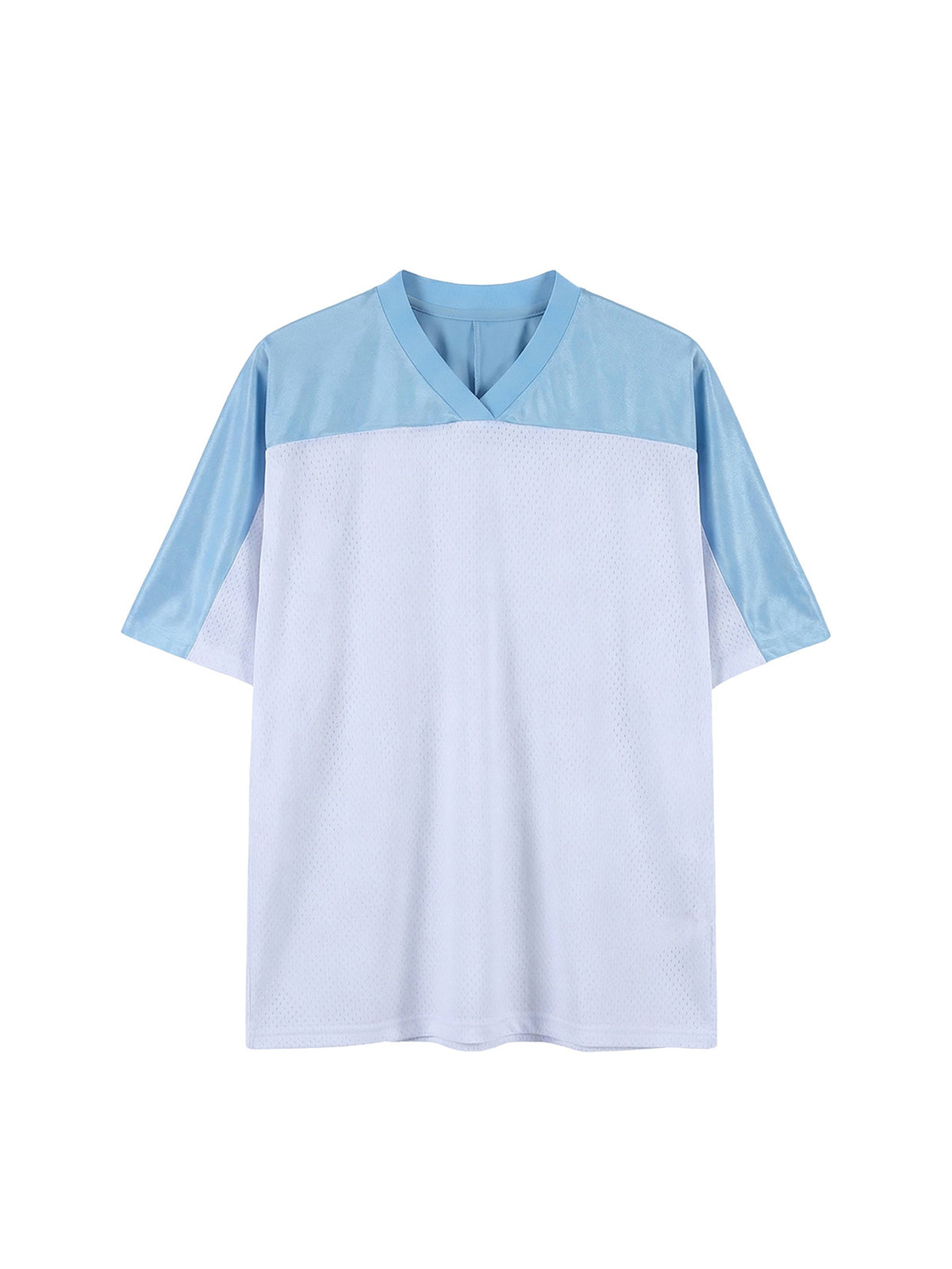 Blue with White Unisex Oversized Mesh V-Neck Soccer Jersey front view