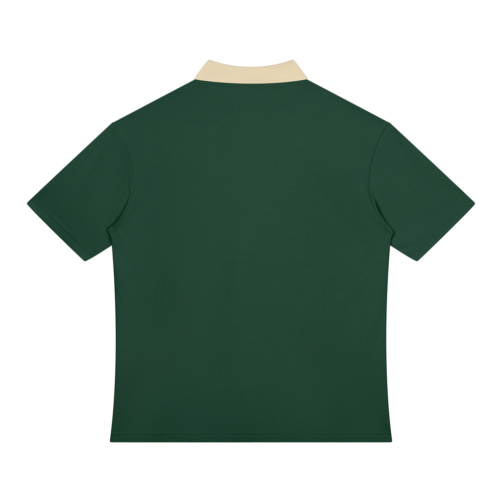 Blackish Green with Apricot Unisex Color Block Quarter-Zip Polo Shirt back product view