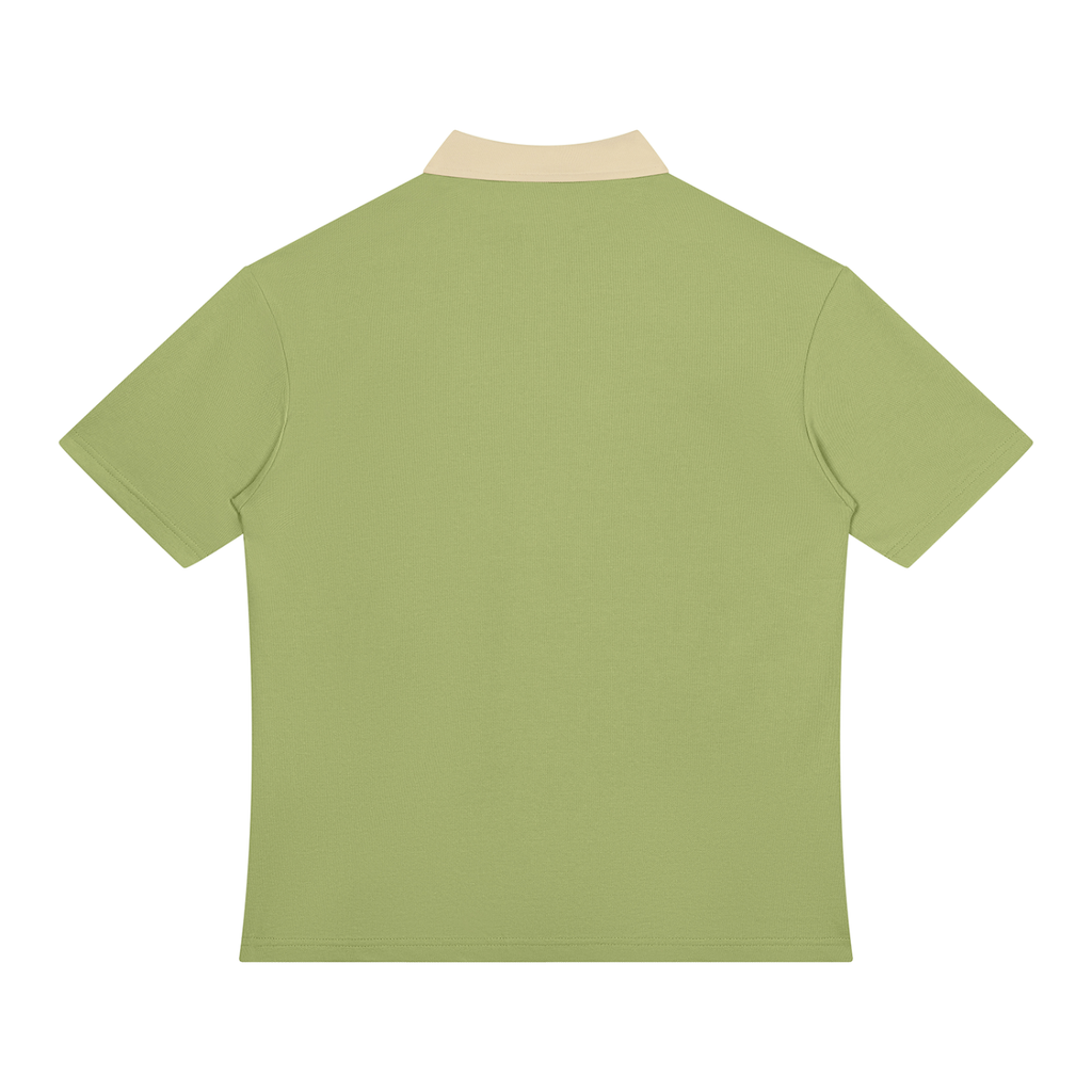 Avocado Green with Beige Camel Unisex Color Block Quarter-Zip Polo Shirt back product view