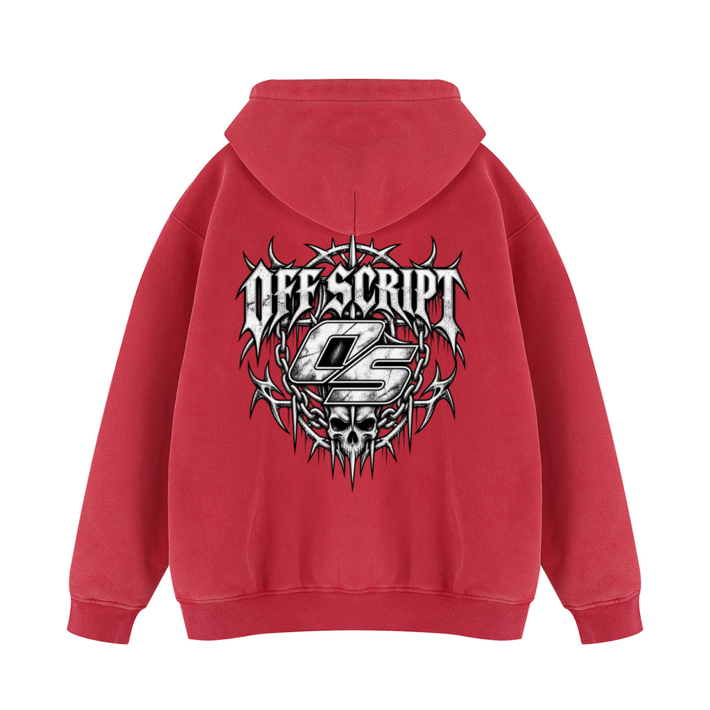 Off Script Gothic Skull Vintage Wash Fleece Hoodie
