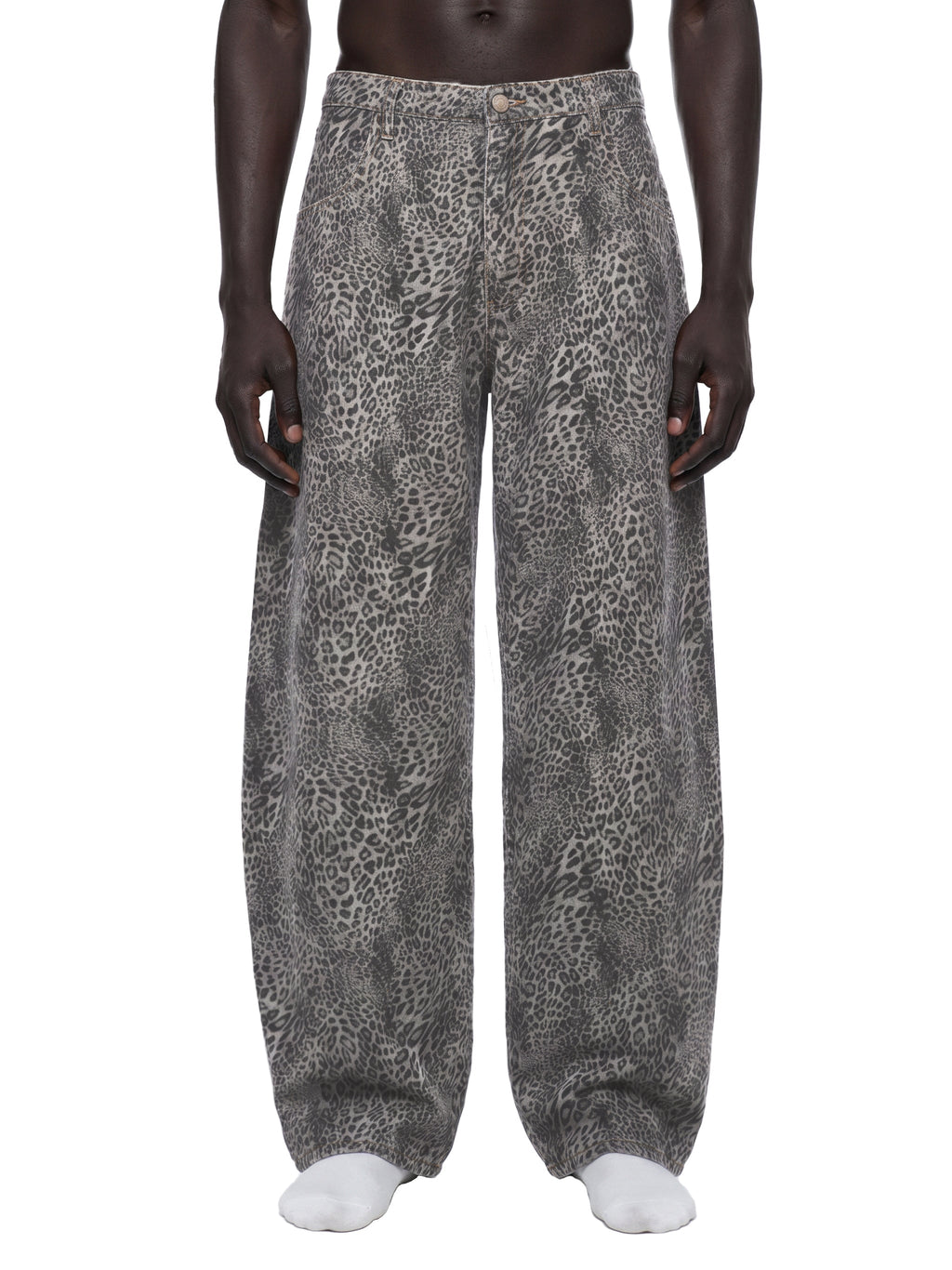 Unisex Vintage Wash Leopard Wide Leg Jeans