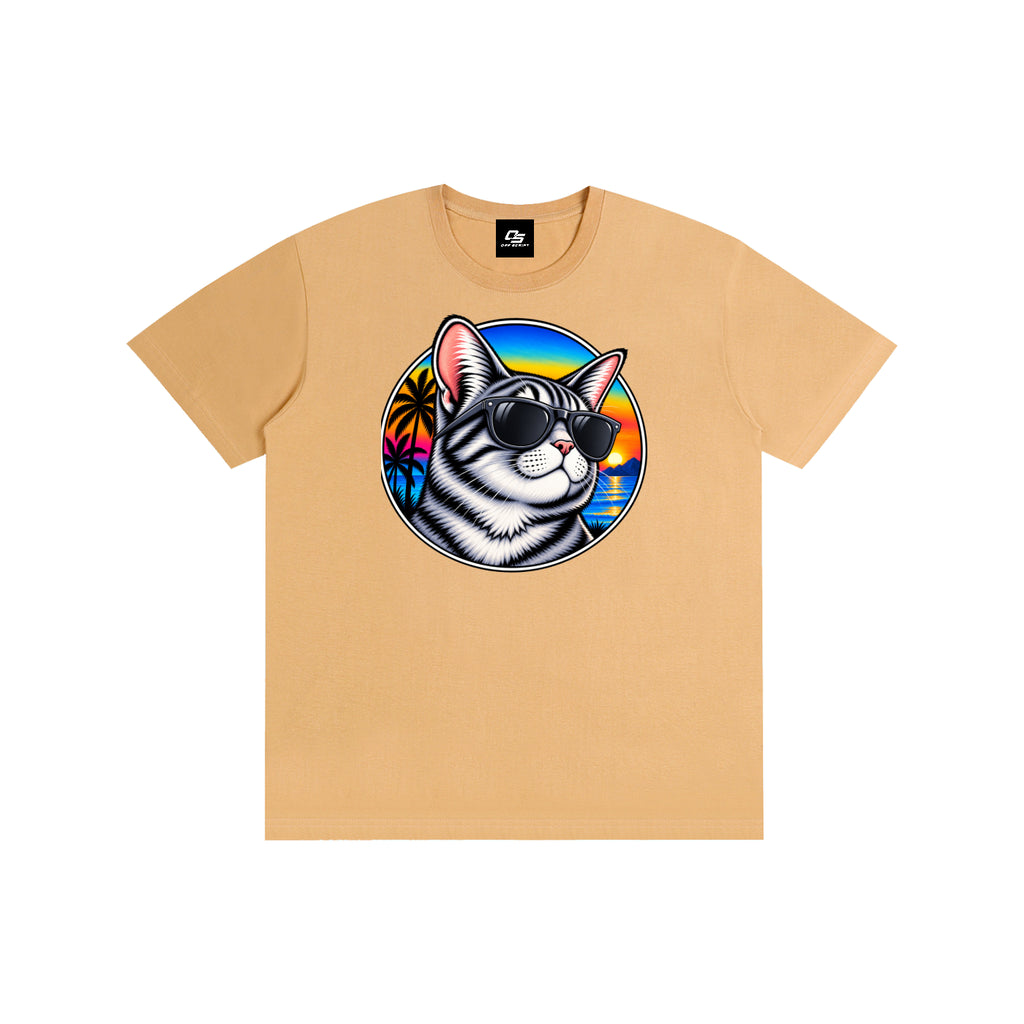 Cool Cat Tropical Sunset Pure Cotton Unisex T-Shirt