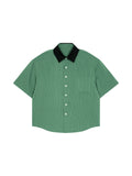 Unisex Striped Boxy Contrast Collar Shirt