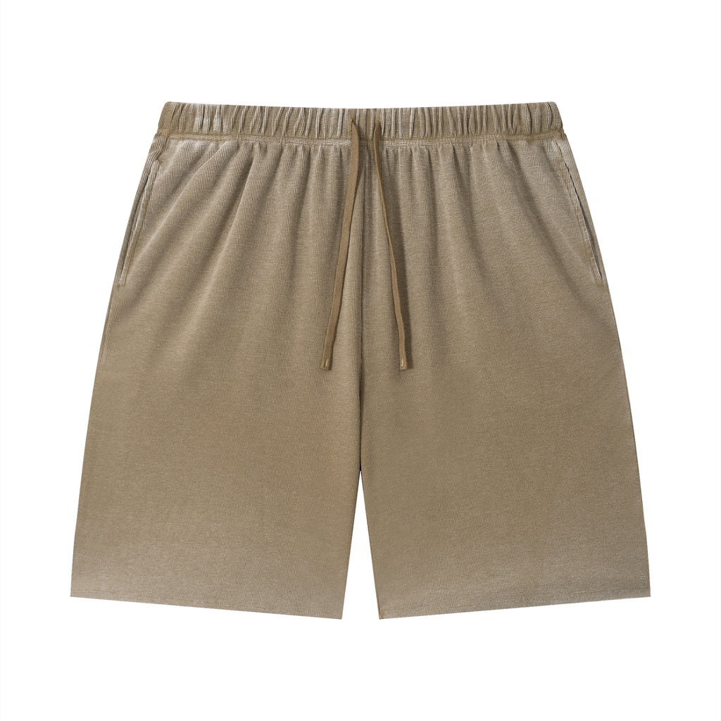 Unisex Vintage Wash Waffle Raw Hem Shorts