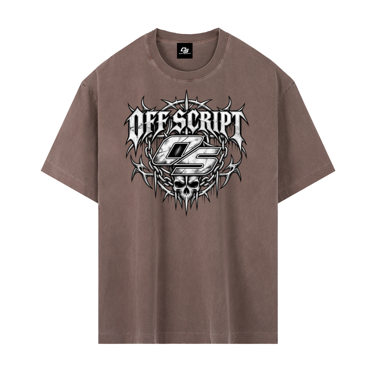 Off Script Gothic Skull Vintage Washed Oversized Cotton T-Shirt V3