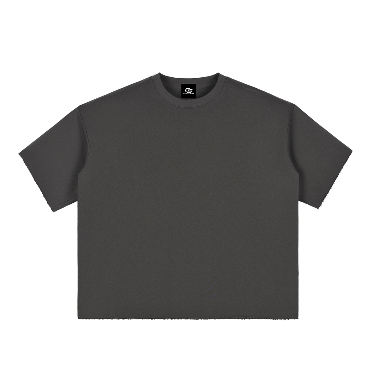Dark Grey Unisex Boxy Half-Sleeve Raw-Edge T-Shirt front view