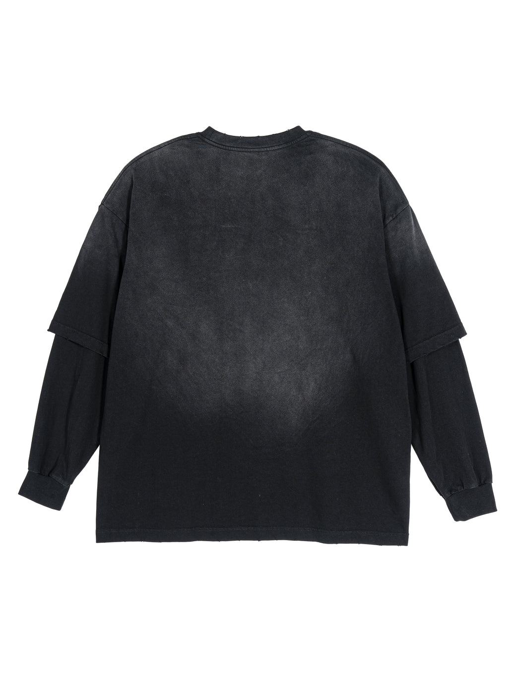 Black Unisex sunfade hand-frayed faux two-piece long-sleeve T-shirt alternate view