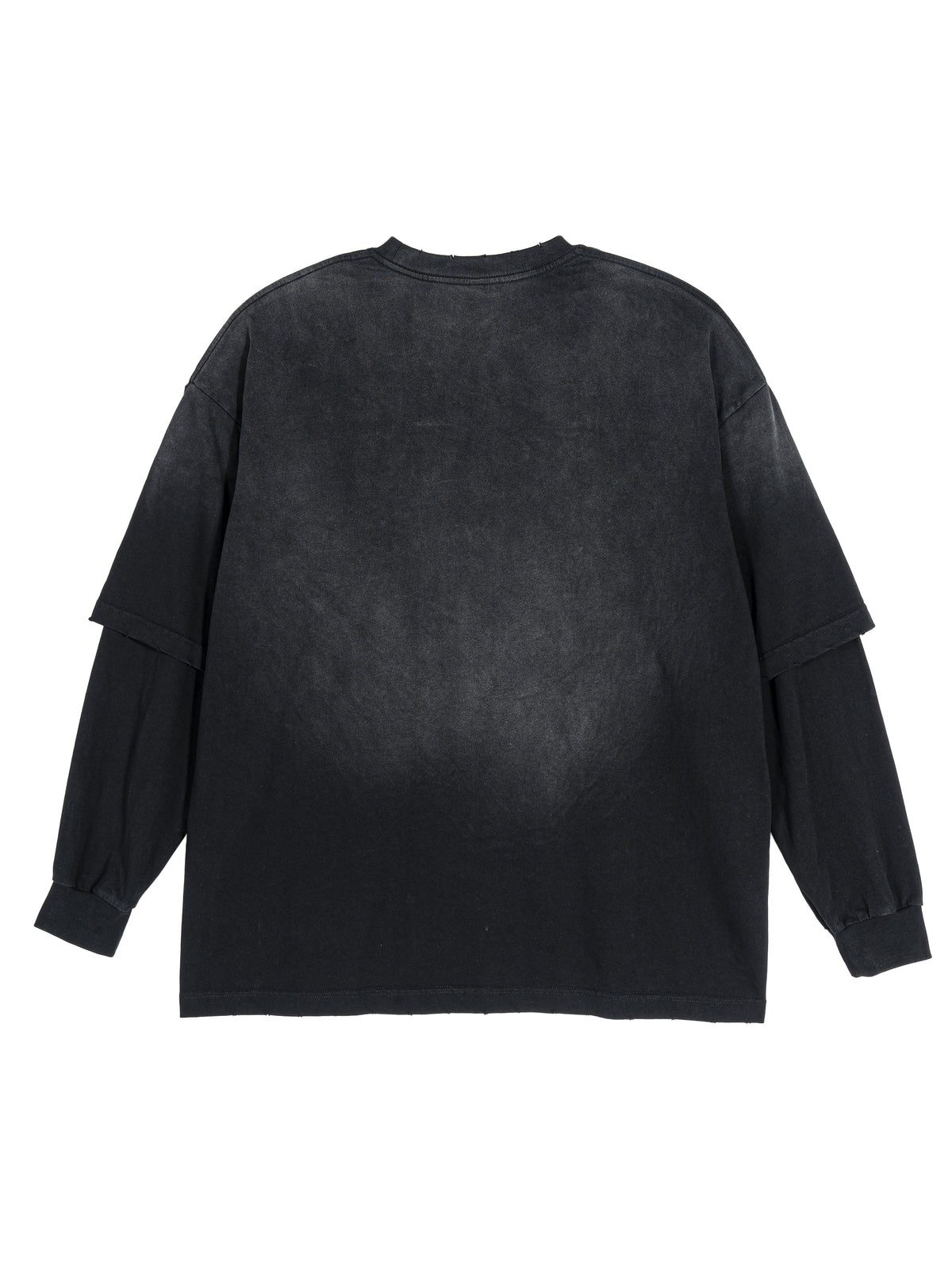 Black Unisex sunfade hand-frayed faux two-piece long-sleeve T-shirt alternate view