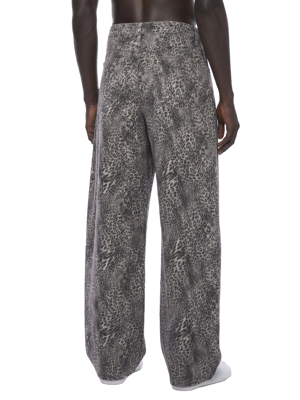 Unisex Vintage Wash Leopard Wide Leg Jeans