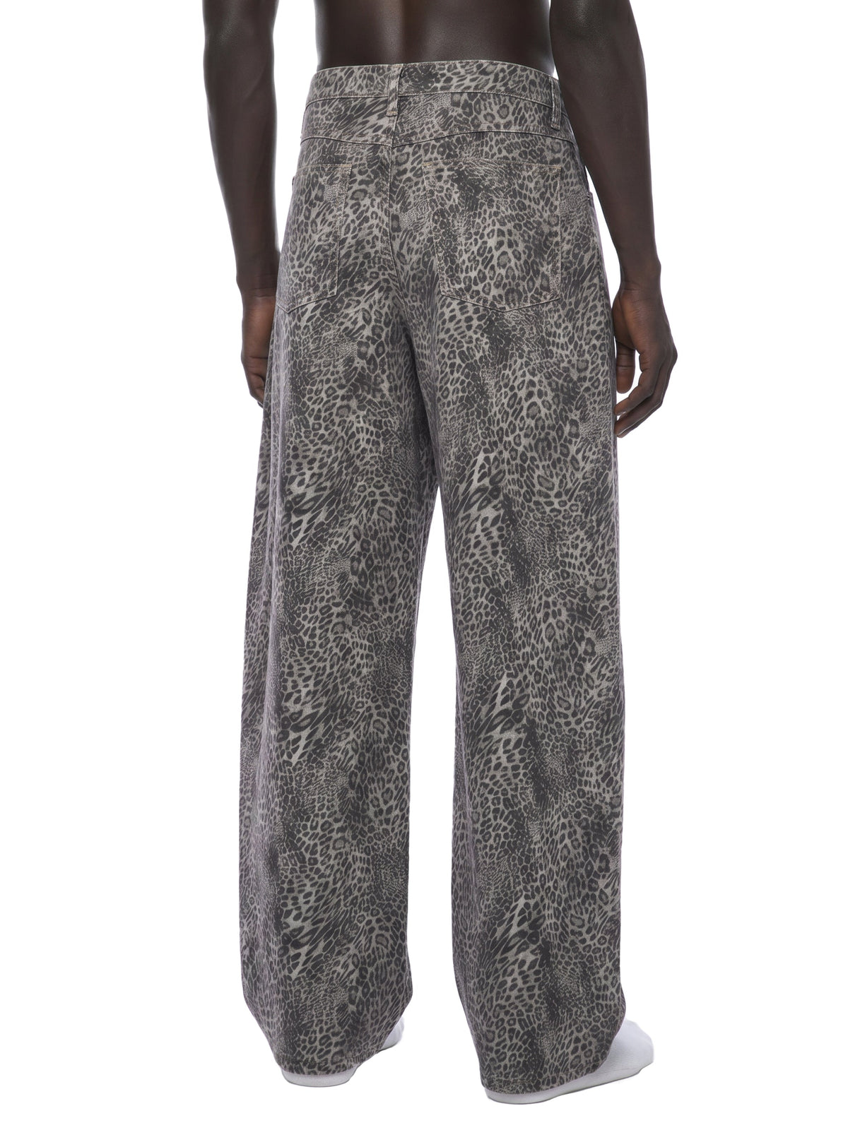 Unisex Vintage Wash Leopard Wide Leg Jeans