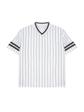 Unisex Striped Loose V-Neck T-Shirt