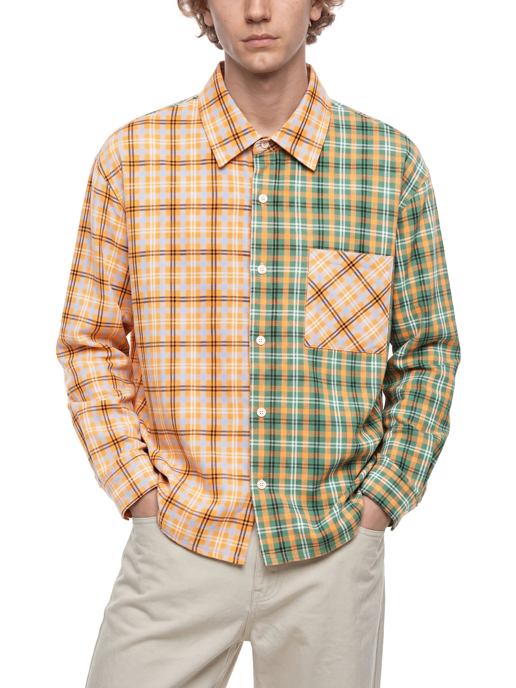 Unisex Oversized Plaid Colour Block Shirt