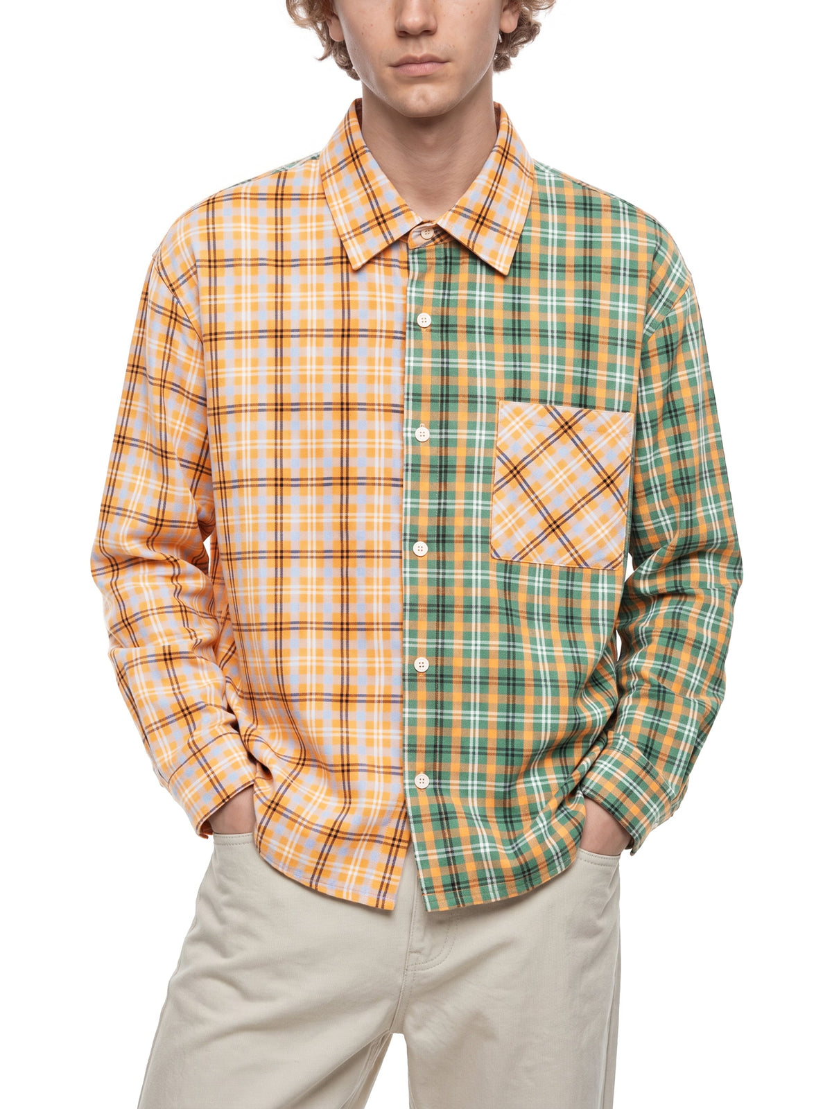 Unisex Oversized Plaid Colour Block Shirt