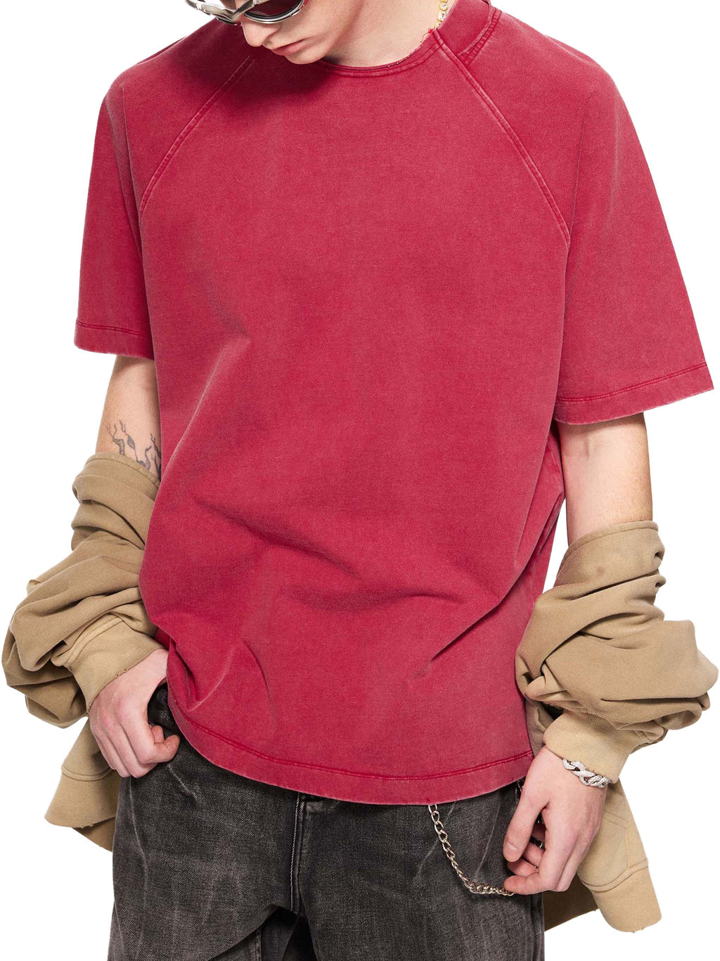 Unisex vintage-washed raglan cotton T-shirt