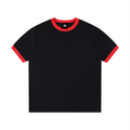 Black with Red Unisex Contrast-Edge Ribbed Crewneck T-Shirt front view