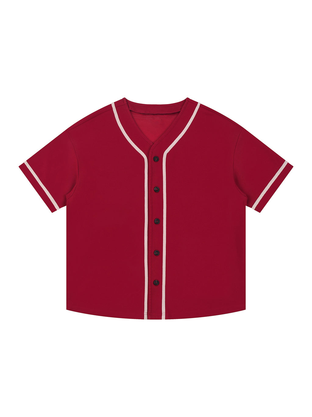 Red Unisex Contrast Piped Button-Up Jersey front view