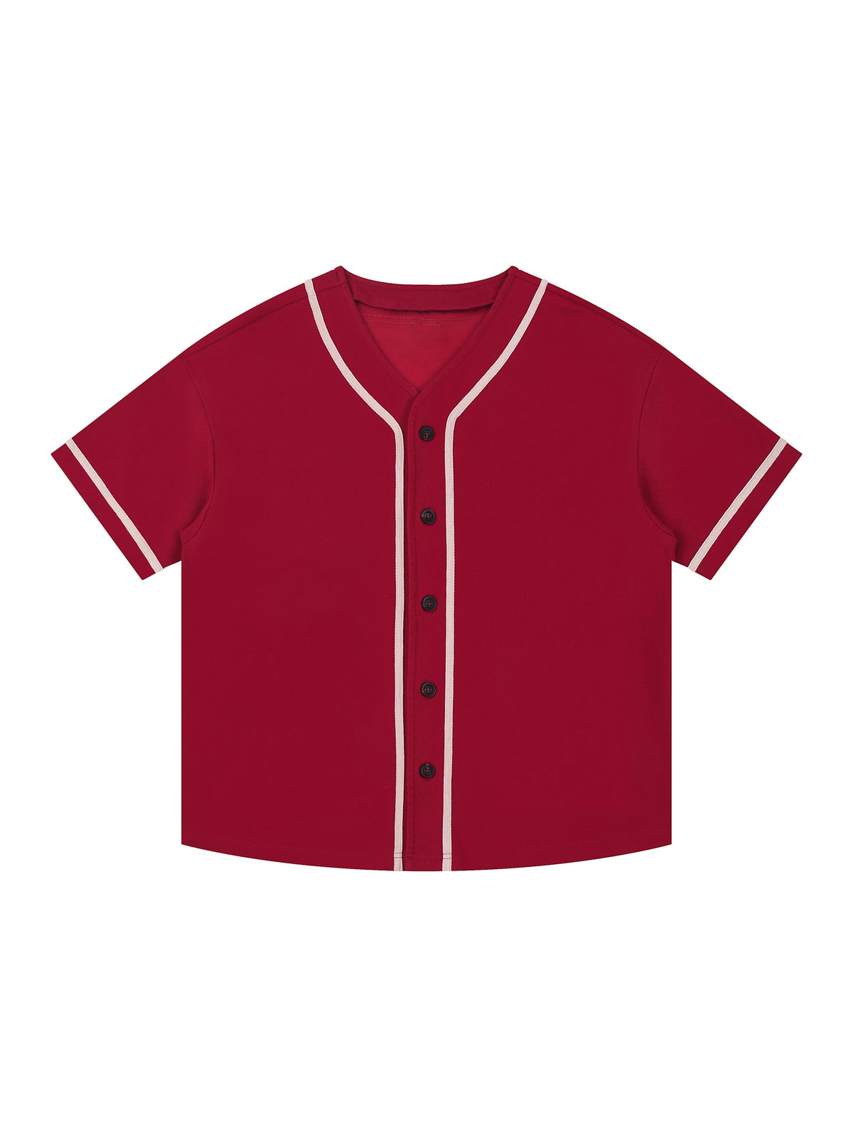Red Unisex Contrast Piped Button-Up Jersey front view