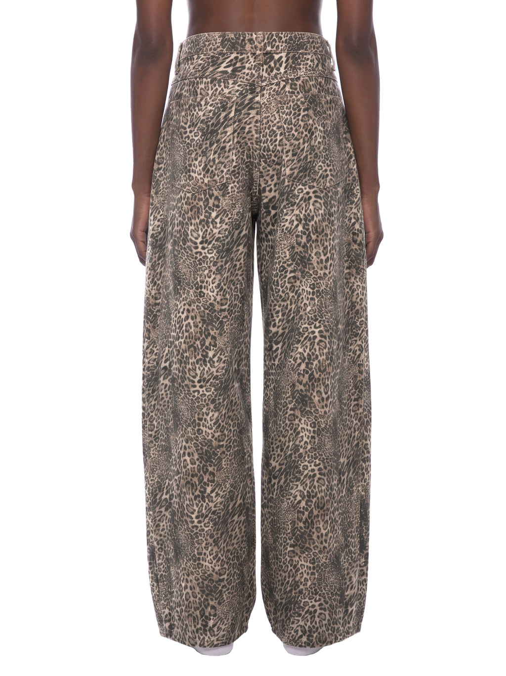 Unisex Vintage Wash Leopard Wide Leg Jeans